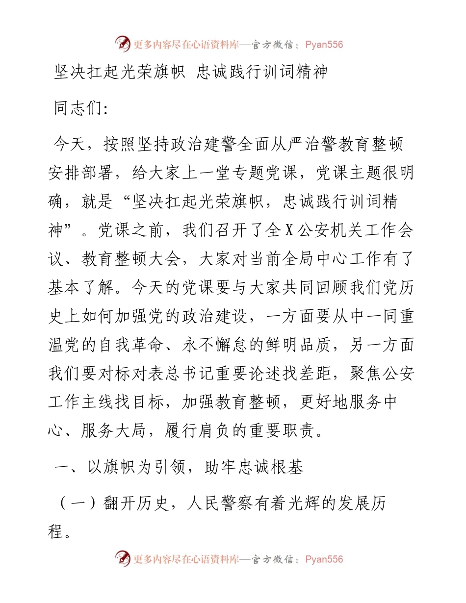 公安机关坚决扛起光荣旗帜忠诚践行训词精神党课讲课.docx_第1页