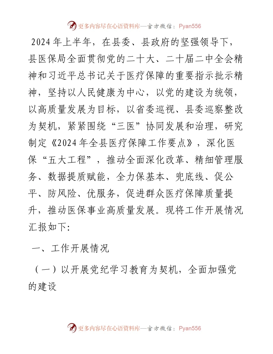 县医保局2024年上半年工作总结.docx_第1页