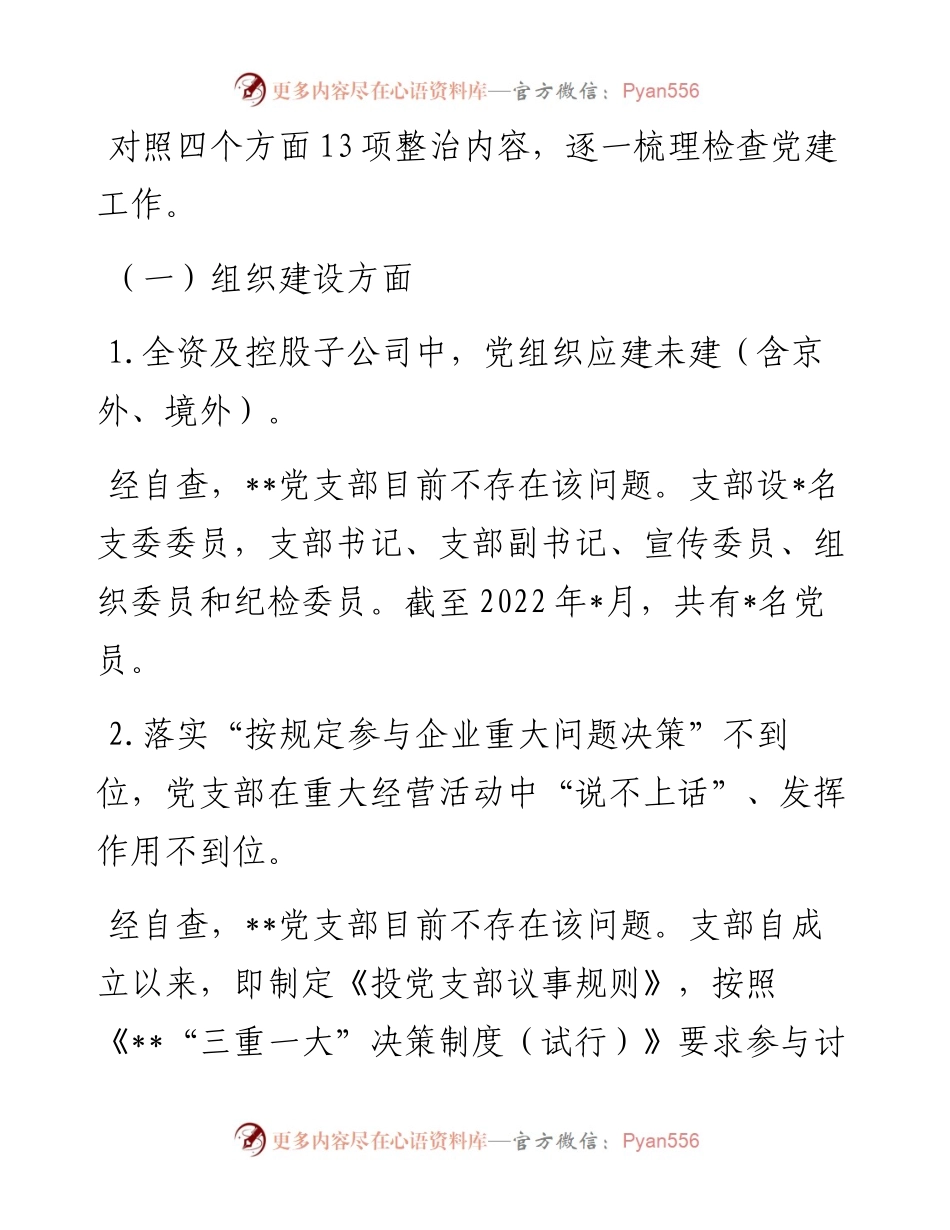 公司党支部党建工作专项整治自查报告.docx_第2页