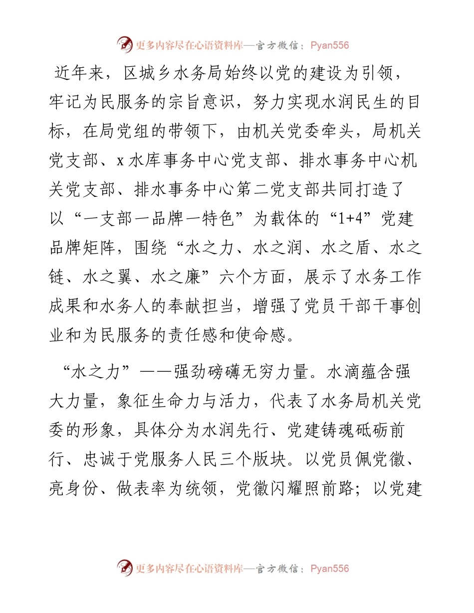 区城乡水务局在全区党建品牌建设经验分享会上的发言.docx_第1页
