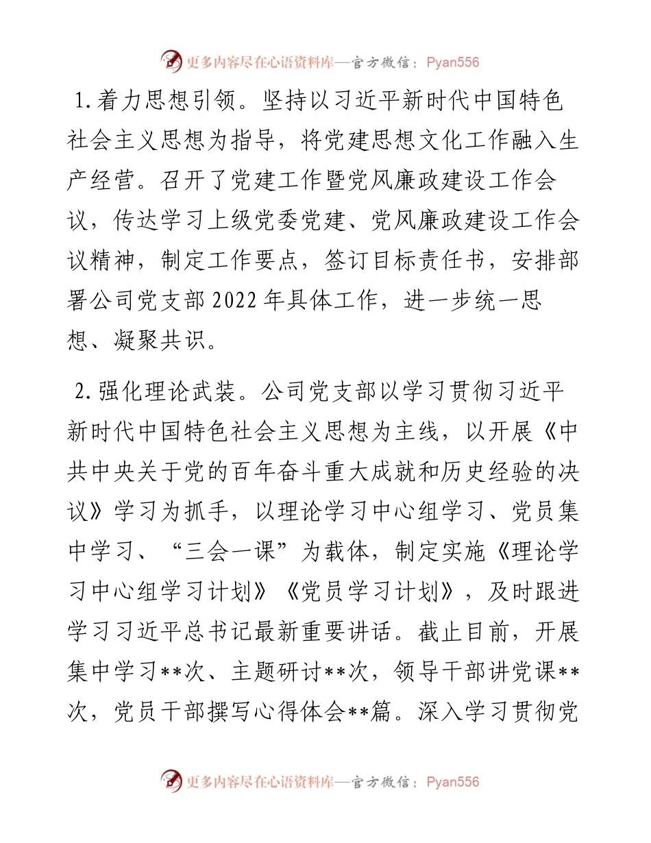 公司党支部党建工作开展情况报告及2023年计划.docx_第2页