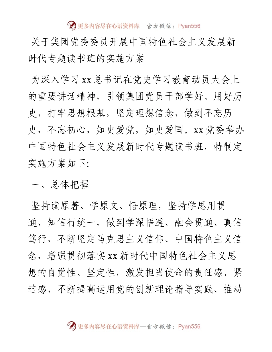 关于集团党委委员开展中国特色社会主义发展新时代专题读书班的实施方案.docx_第1页