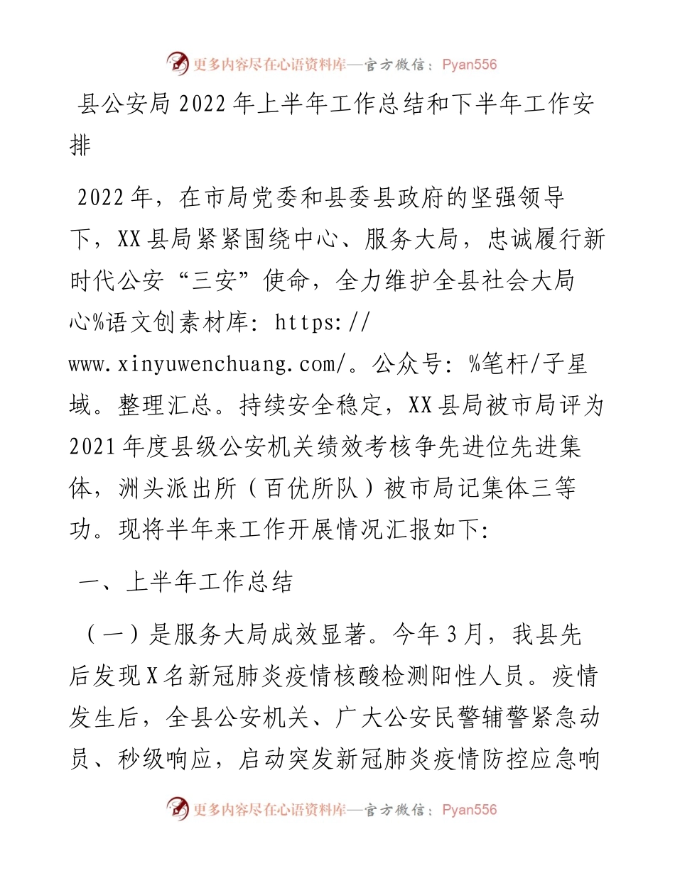 县公安局上半年工作总结和下半年工作安排.docx_第1页
