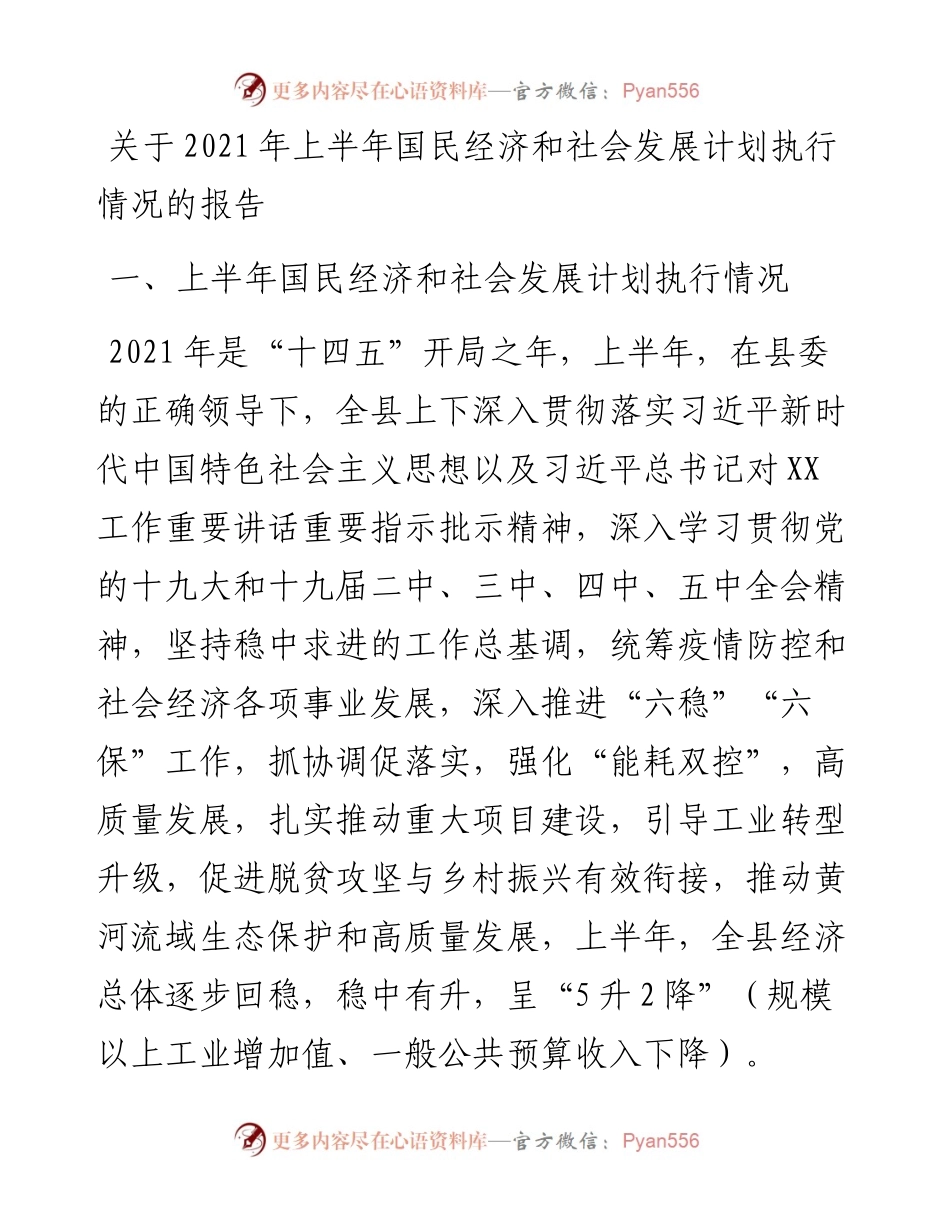 关于  年上半年国民经济和社会发展计划执行情况的报告.docx_第1页