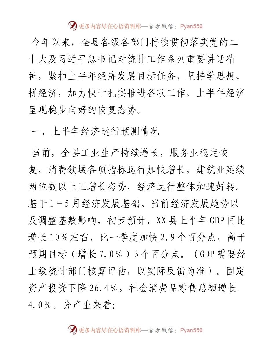 关于2023年上半年统计工作总结汇报材料.docx_第1页