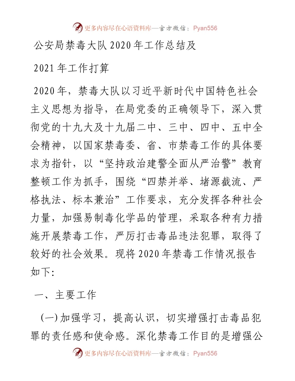 公安局禁毒大队工作总结及工作打算.docx_第1页