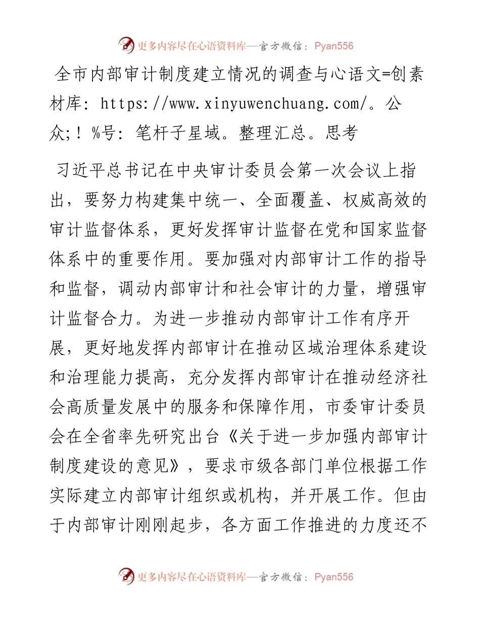 全市内部审计制度建立情况的调查与思考.docx_第1页