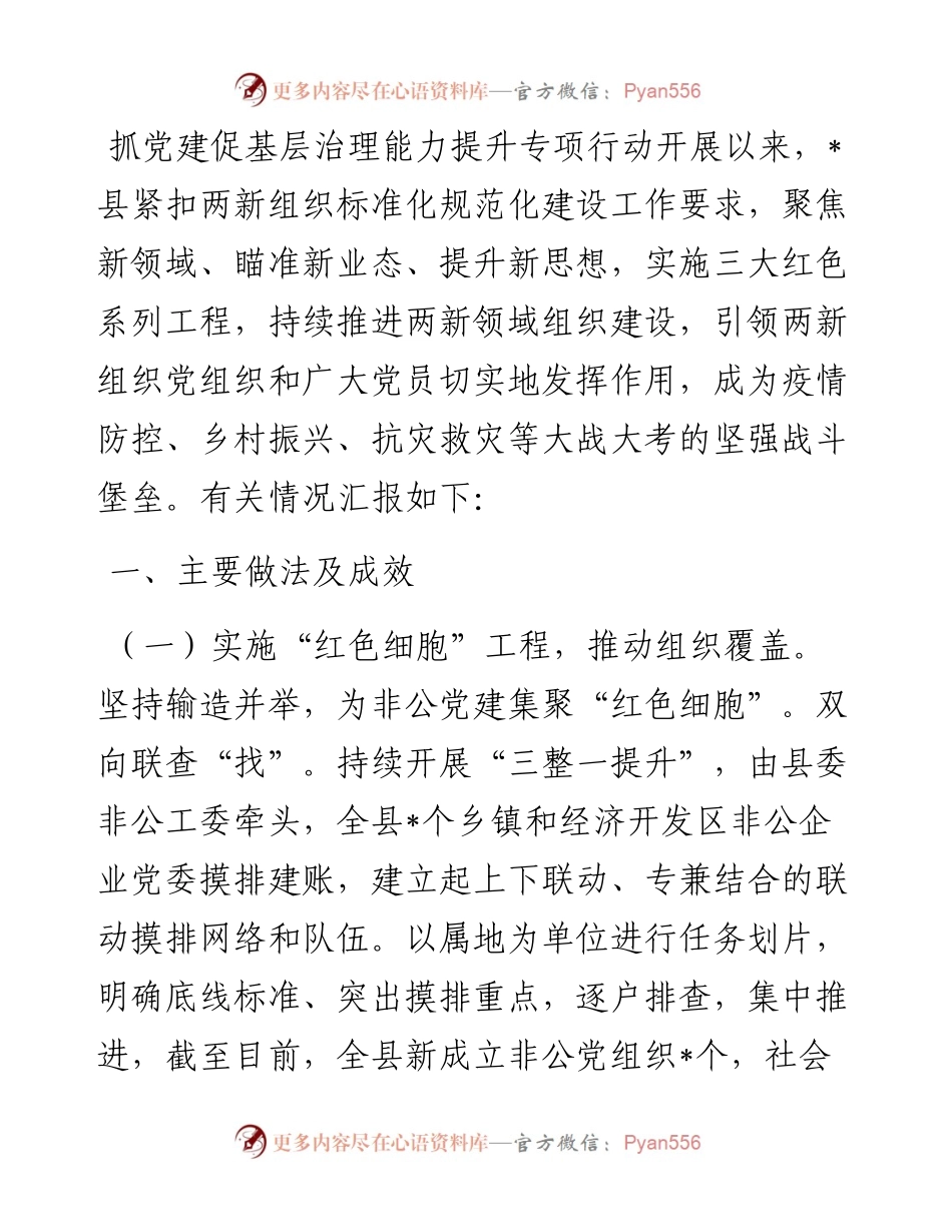 县两新组织党建工作开展情况汇报.docx_第1页