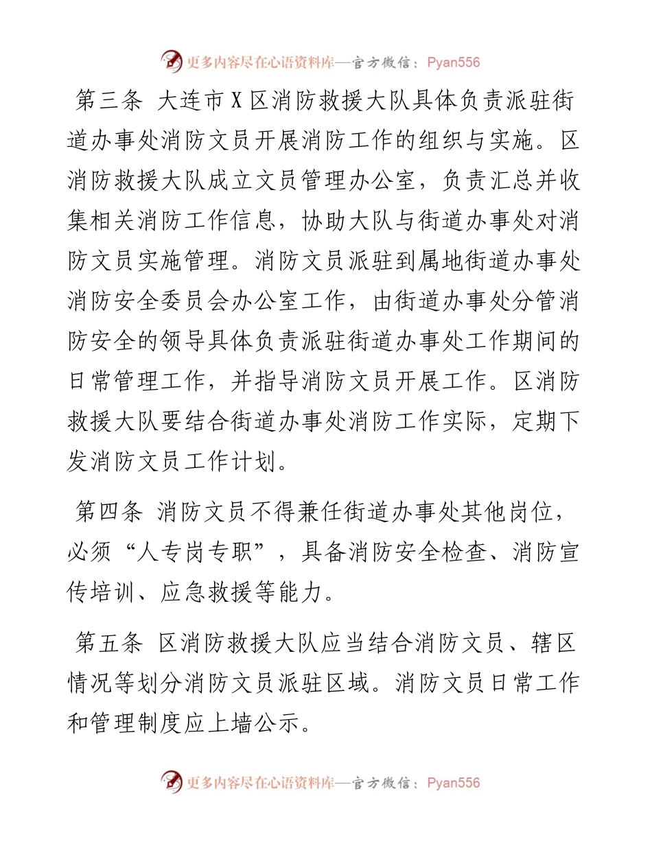 区派驻街道办事处专职消防文员工作规定（试行）+政策解读.docx_第2页