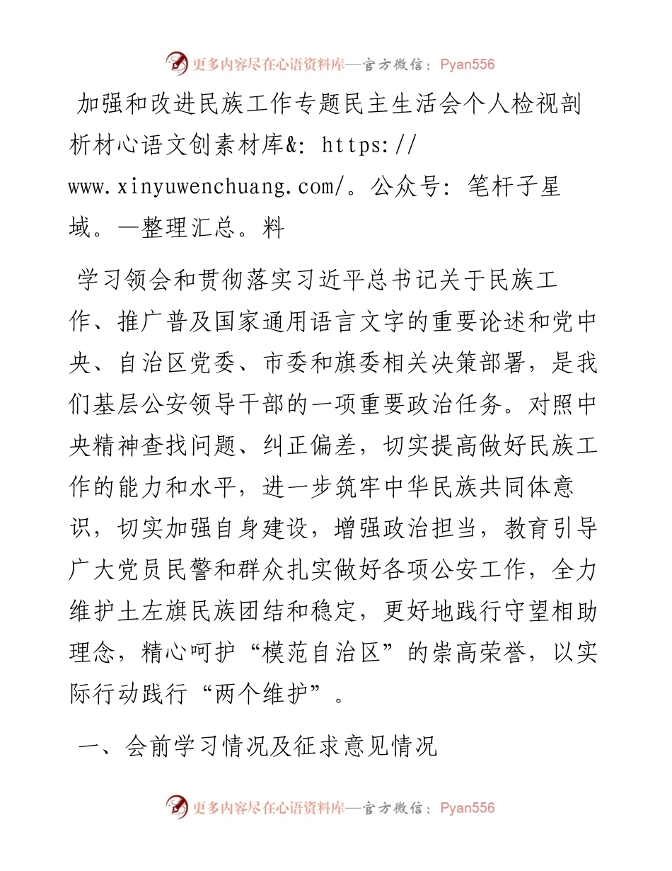 加强和改进民族工作专题民主生活会个人检视剖析材料.docx_第1页
