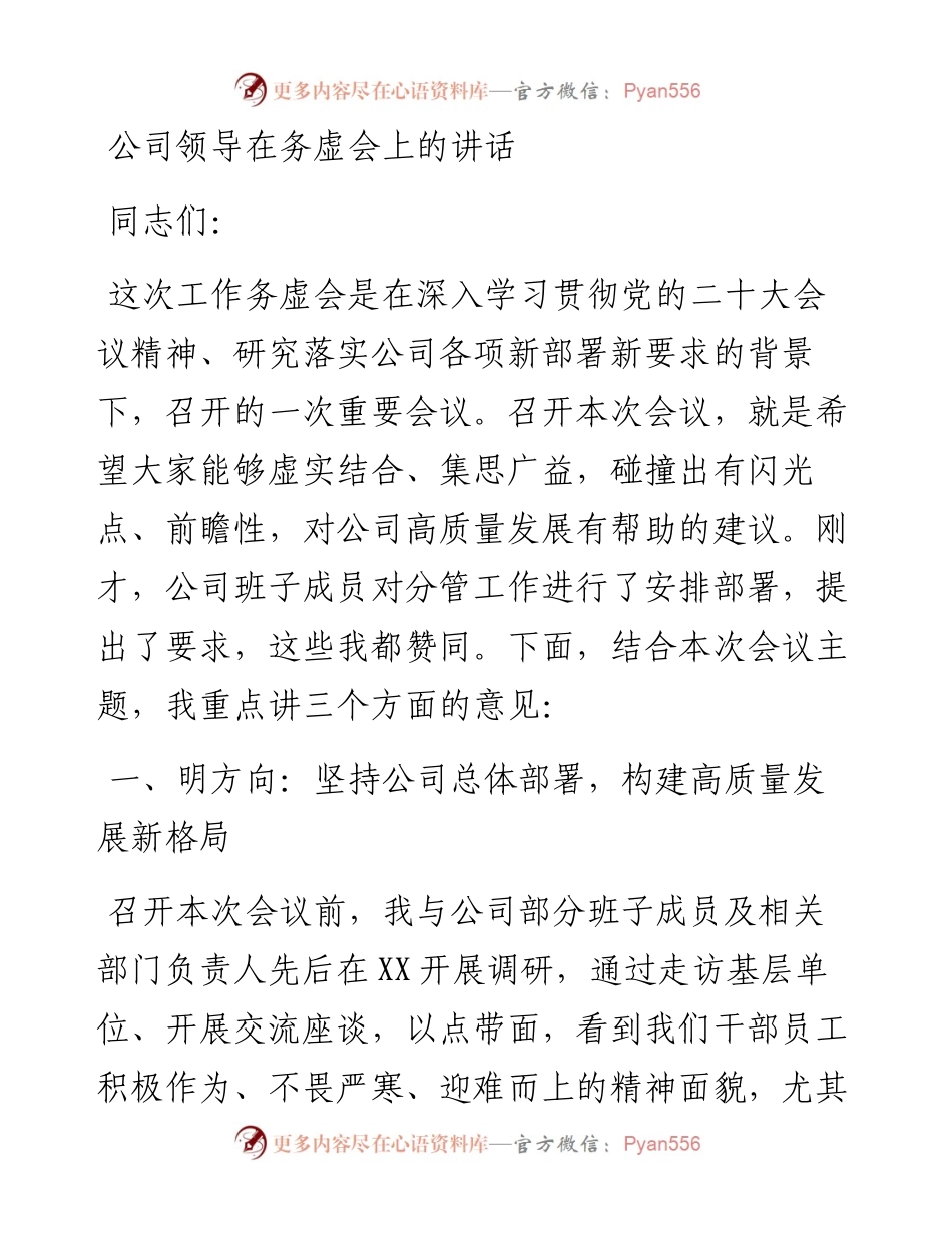 公司领导在务虚会上的讲话.docx_第1页