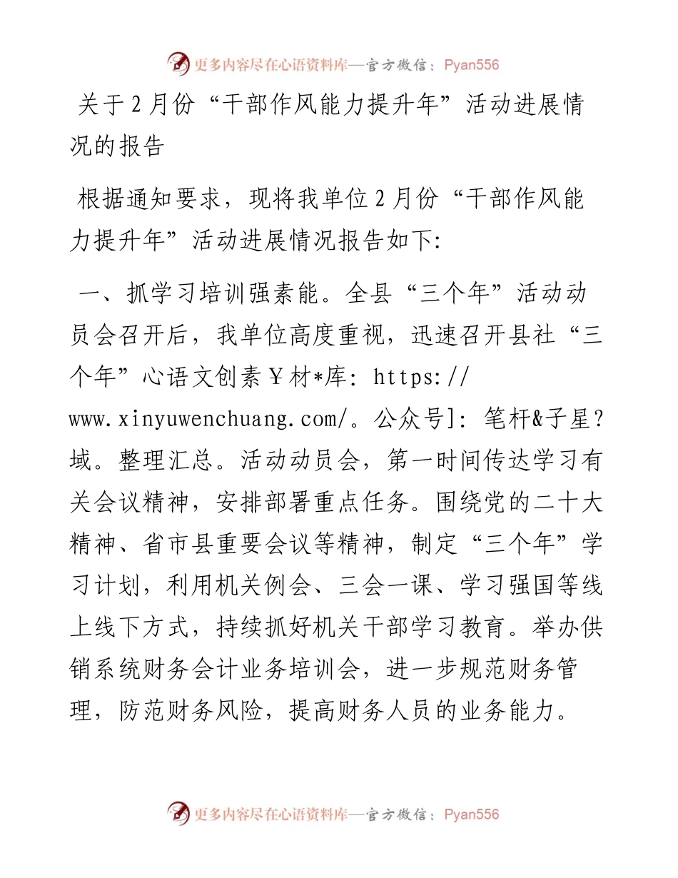 关于2月份“干部作风能力提升年”活动进展情况的报告.docx_第1页