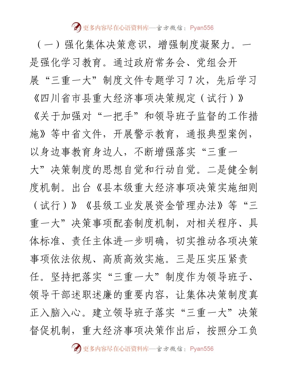 全县“三重一大”决策制度落实情况报告.docx_第2页