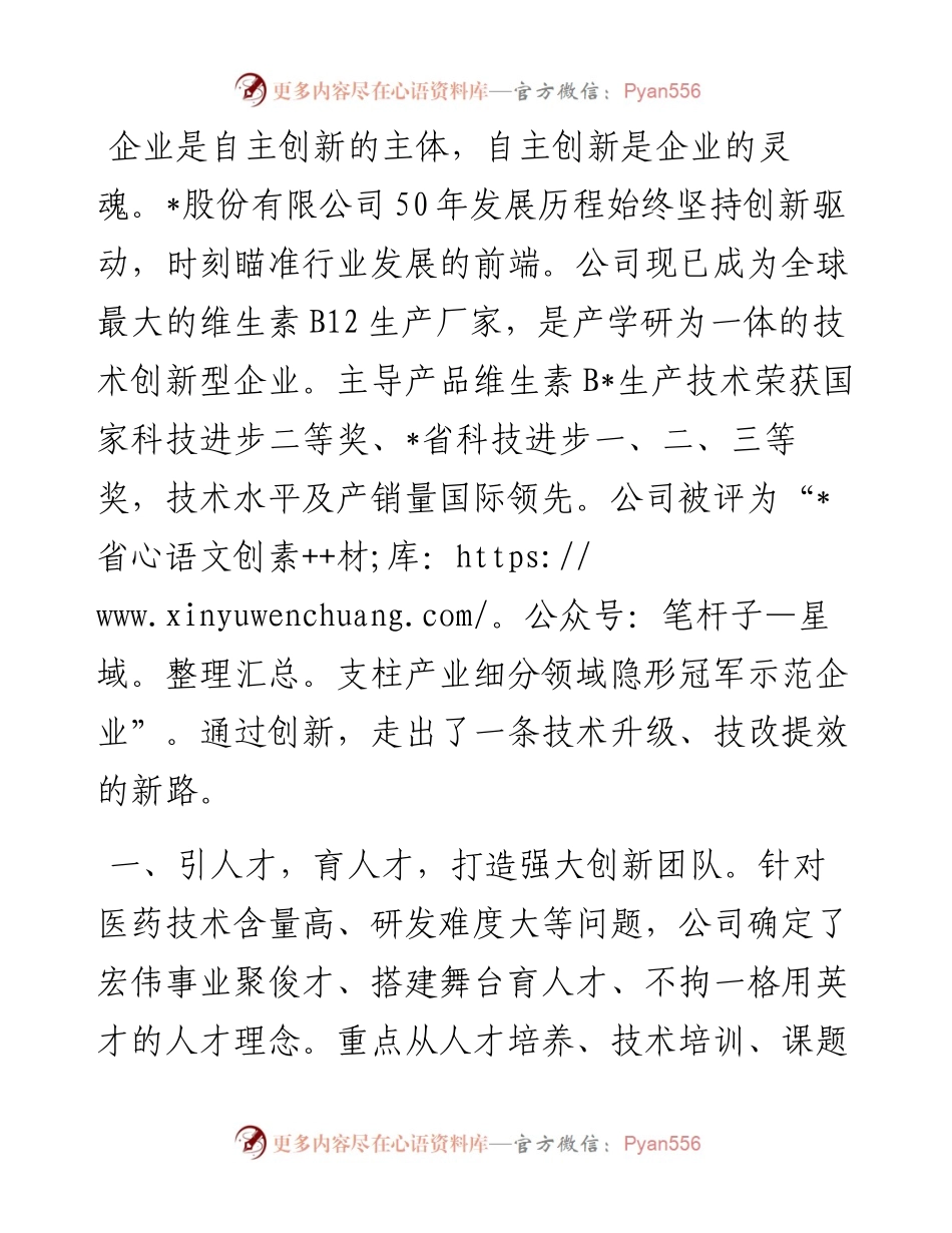 公司交流发言：科技创新提升企业核心竞争力.docx_第1页