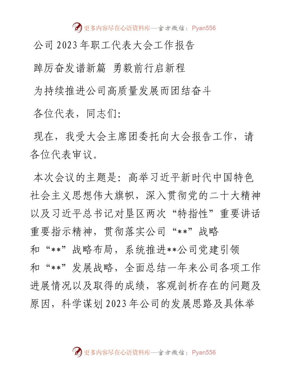公司2023年职工代表大会工作报告.docx_第1页