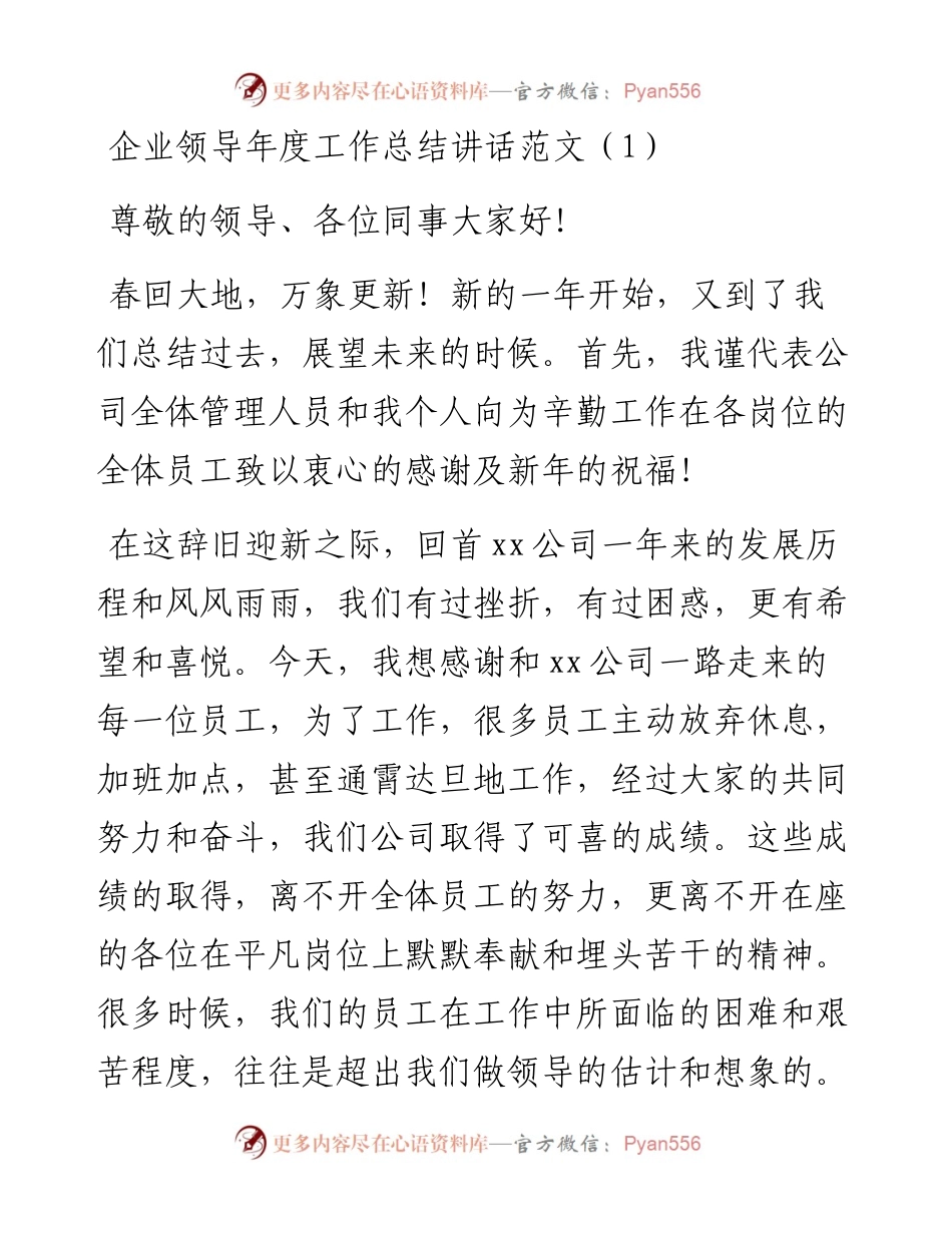 公司领导年度工作总结会议讲话2篇.docx_第1页