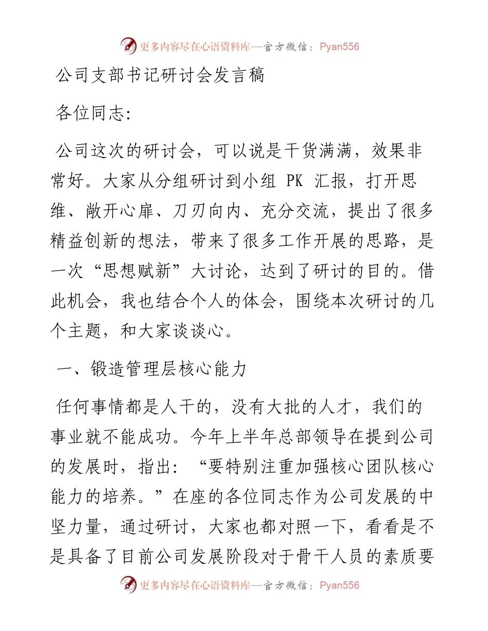 公司支部书记研讨会发言稿.docx_第1页