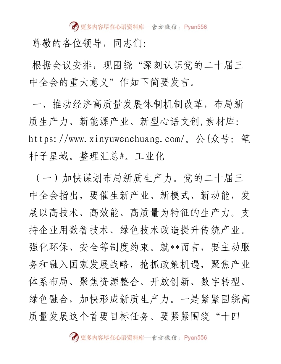 副区（市）长对学习贯彻党的二十届三中全会精神的交流发言.docx_第1页