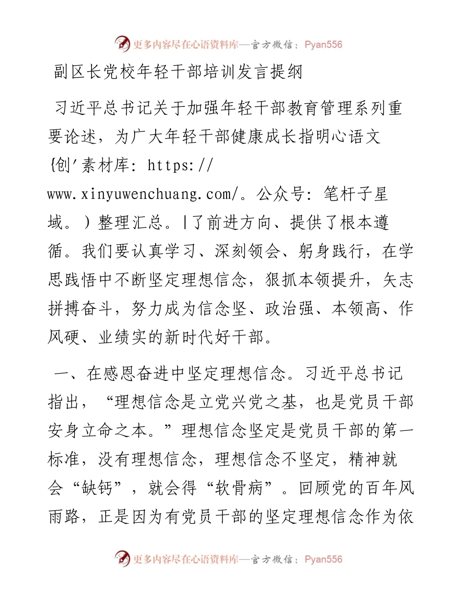 副区长党校年轻干部培训发言提纲.docx_第1页
