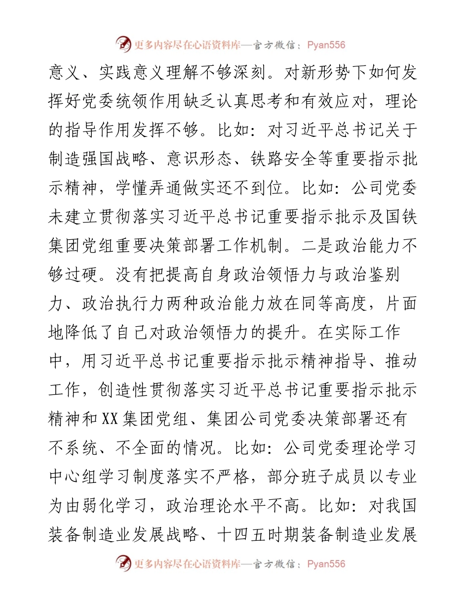 公司党委书记巡察整改专题民主生活会对照检查材料.docx_第2页