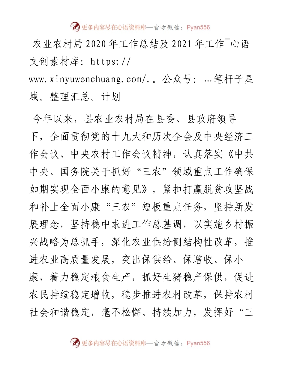 农业农村局工作总结及工作计划(1).docx_第1页