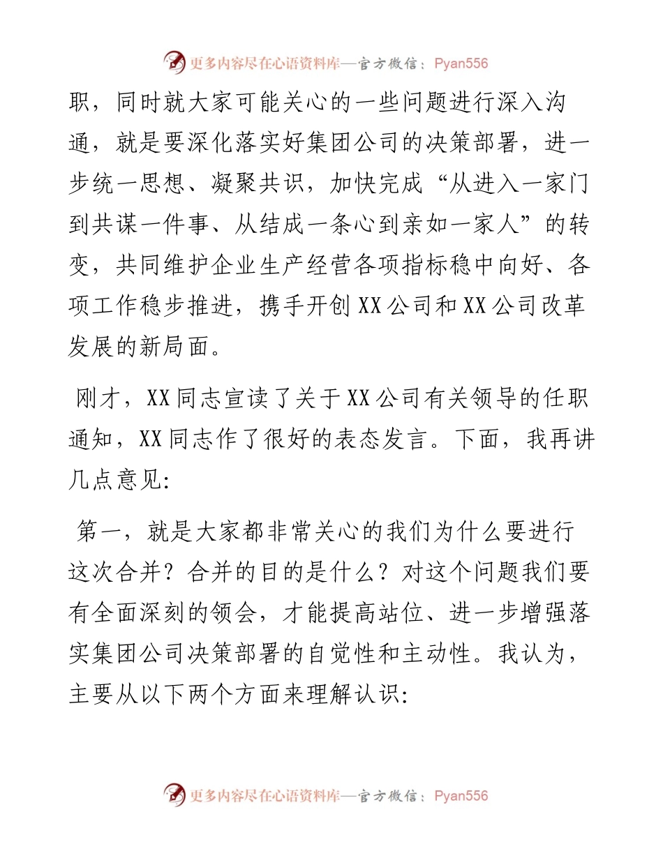 公司董事长在企业合并大会上的讲话.docx_第2页