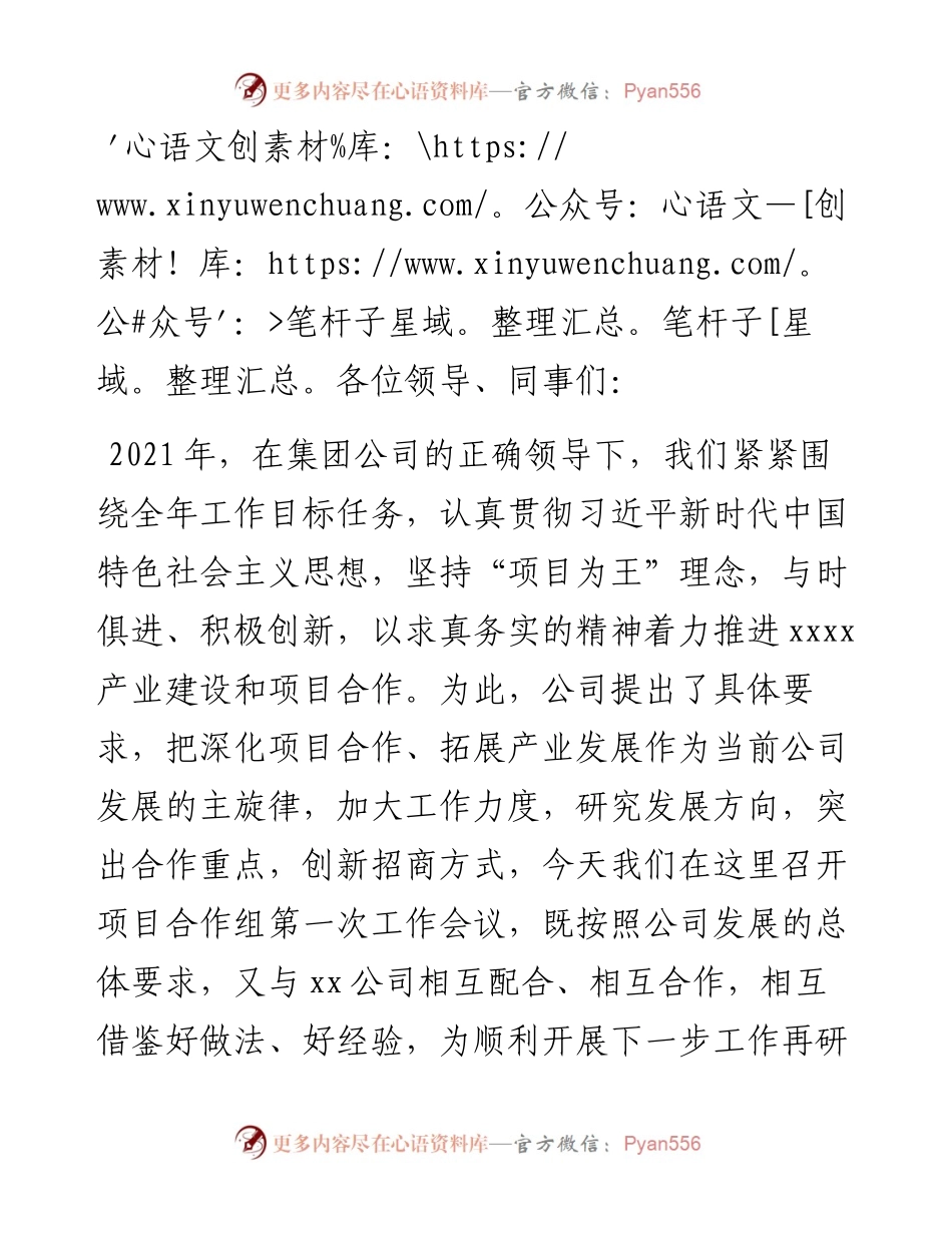 公司总经理在大型项目合作工作推进会上的讲话.docx_第1页