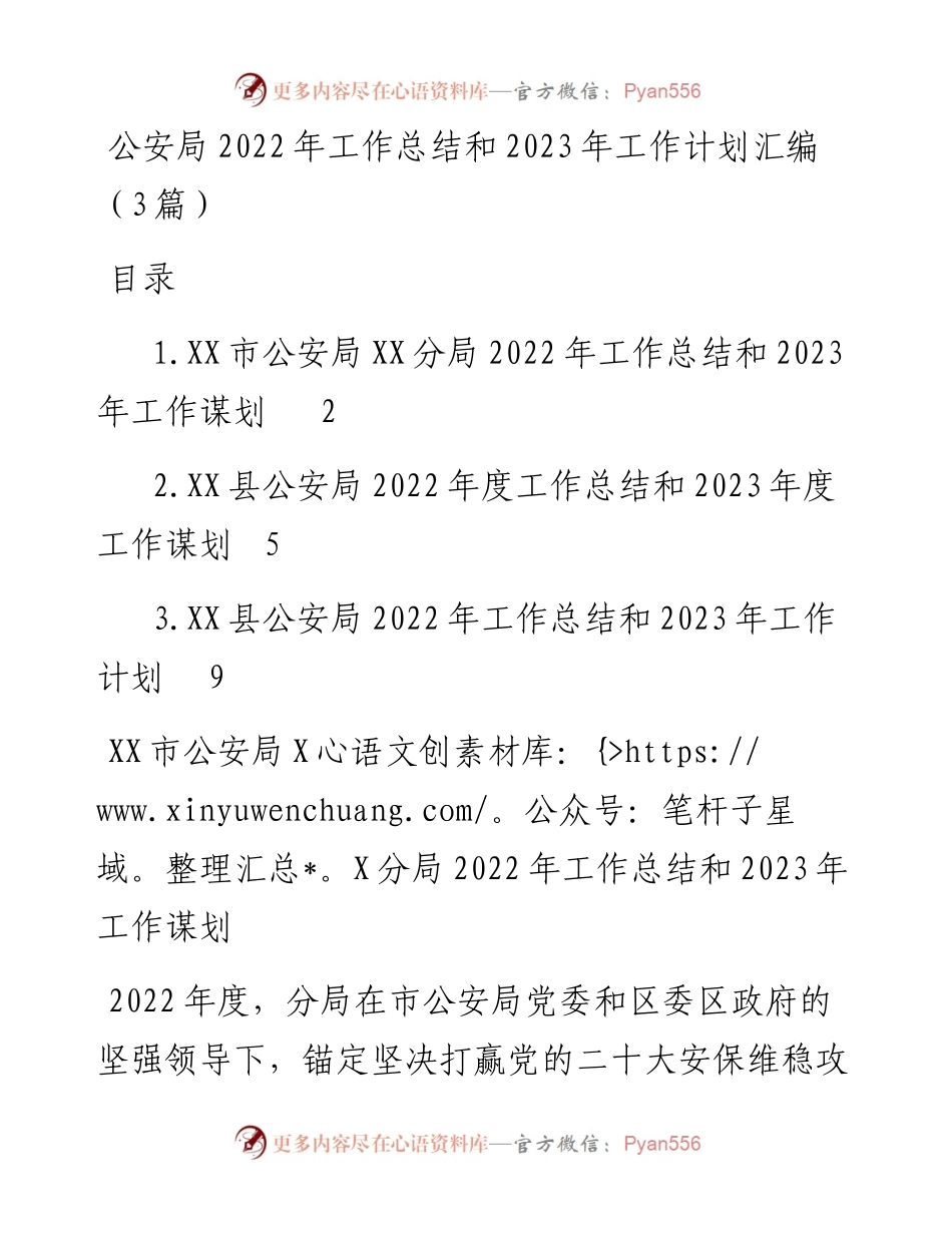公安局工作总结和2023年工作计划汇编（3篇）.docx_第1页