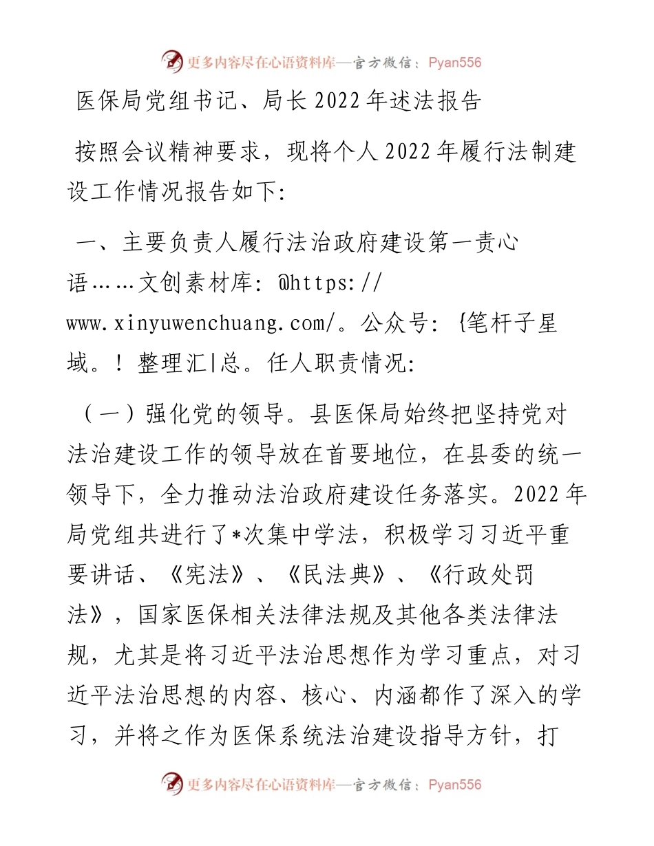 医保局党组书记、局长述法报告.docx_第1页