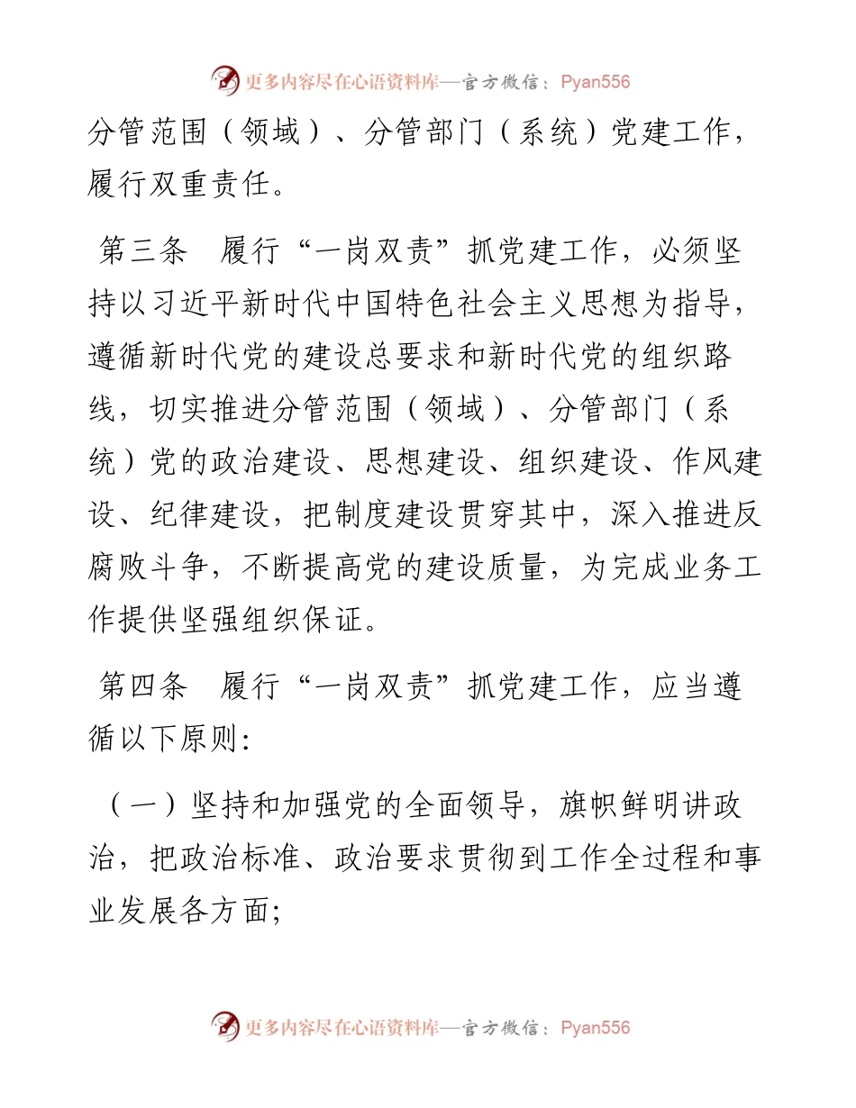 关于实行县委常委、县政府领导班子成员党员副职履行 一岗双责抓实新时代党建工作的实施办法.docx_第2页