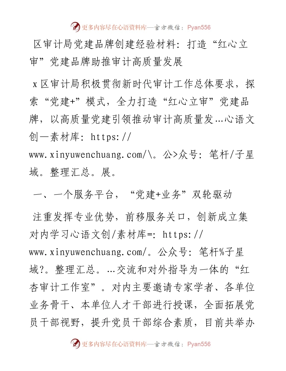 区审计局党建品牌创建经验材料：打造“红心立审”党建品牌助推审计高质量发展.docx_第1页
