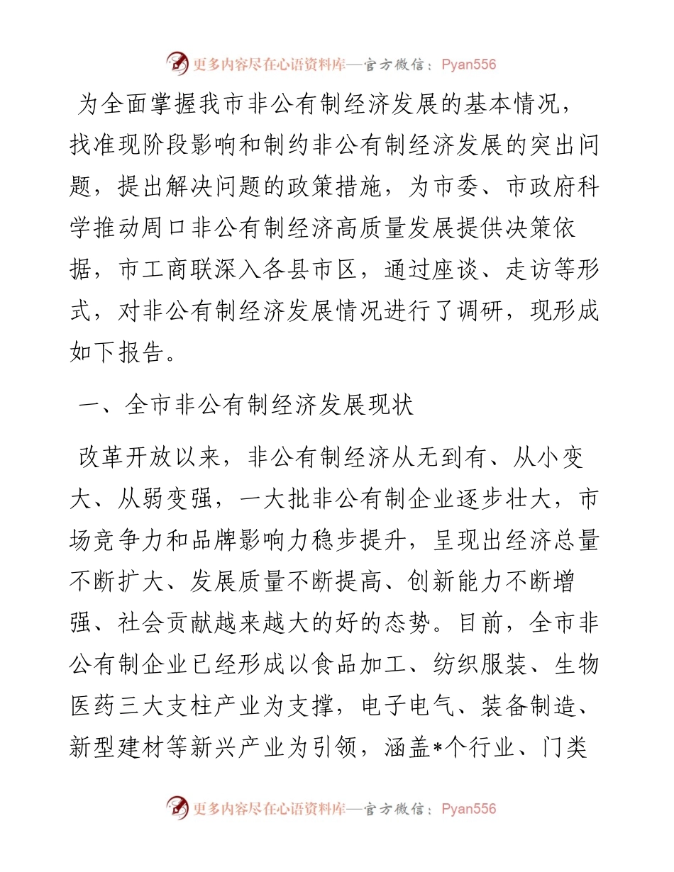 关于非公有制经济发展情况的调研报告.docx_第1页