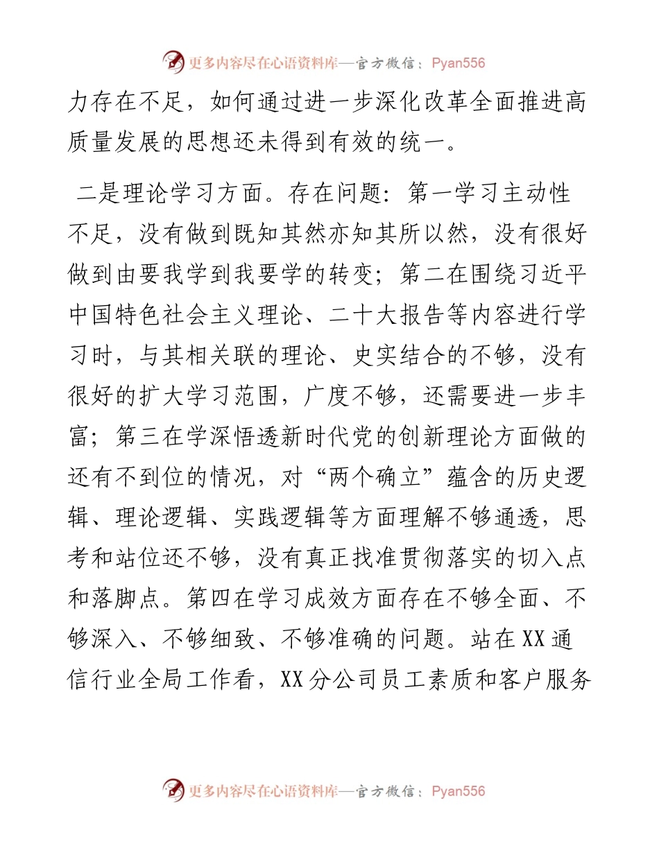公司党支部书记度组织生活会个人对照检查材料.docx_第2页