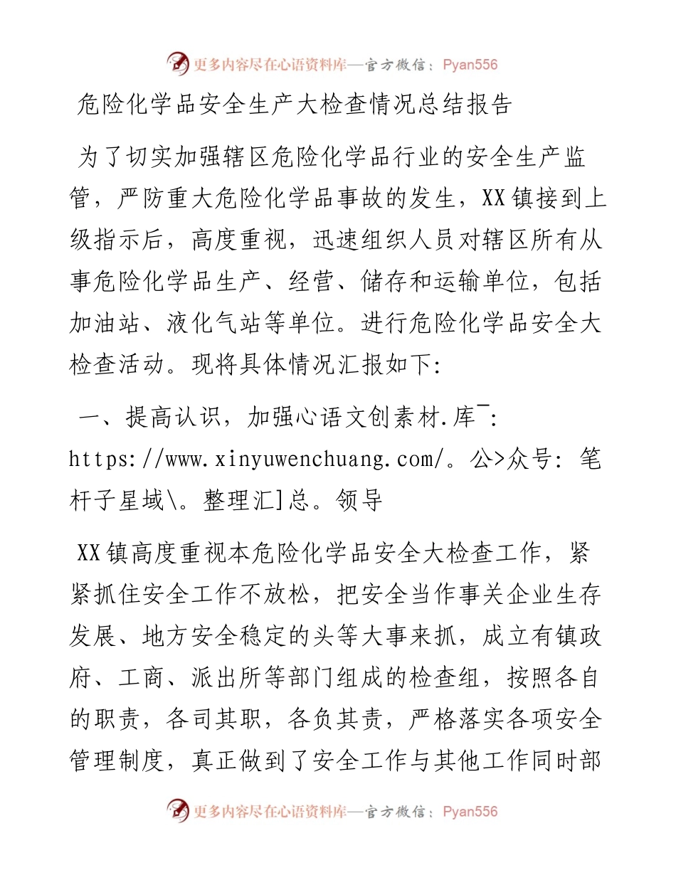 危险化学品安全生产大检查情况总结报告.docx_第1页