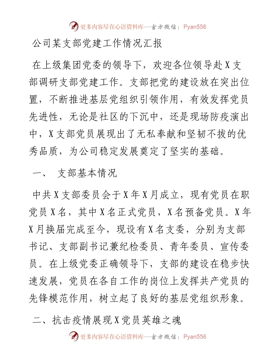 公司某支部党建工作情况汇报.docx_第1页