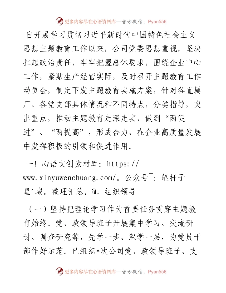 公司党委主题教育自查报告.docx_第1页