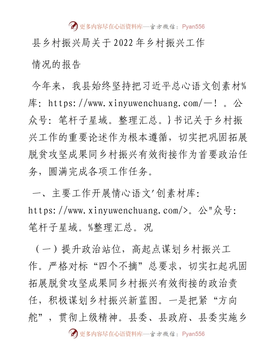 县乡村振兴局关于乡村振兴工作情况的报告.docx_第1页