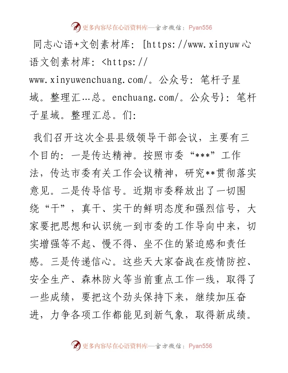 县委书记在全县县级领导干部会议上的讲话.docx_第1页