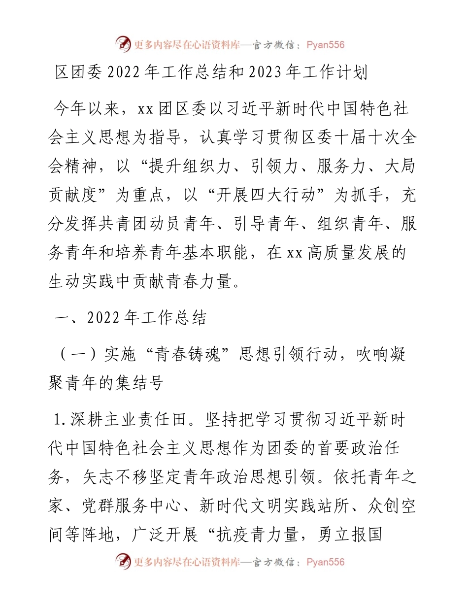区团委工作总结和2023年工作计划.docx_第1页
