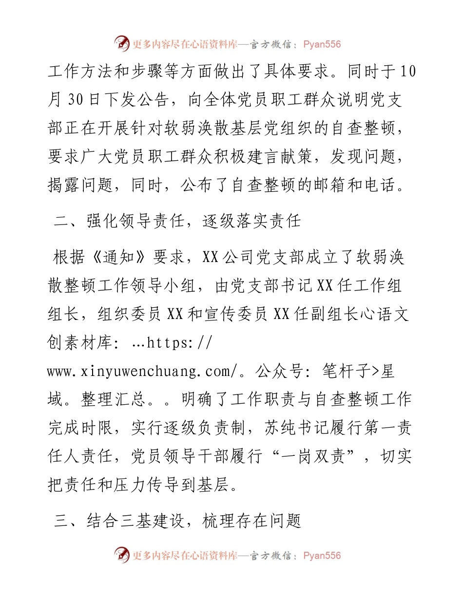 公司整顿软弱涣散党组织工作自查报告.docx_第2页