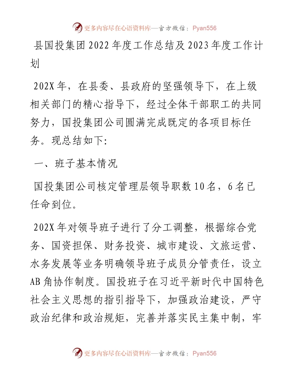 县国投集团度工作总结及2023年度工作计划.docx_第1页