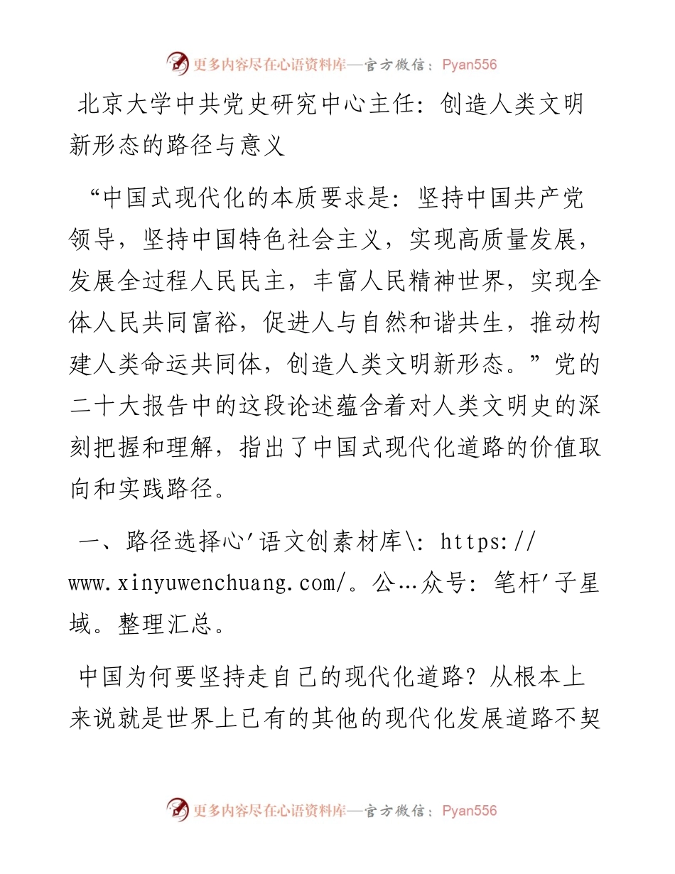 北京大学中共党史研究中心主任：创造人类文明新形态的路径与意义（1212）.docx_第1页