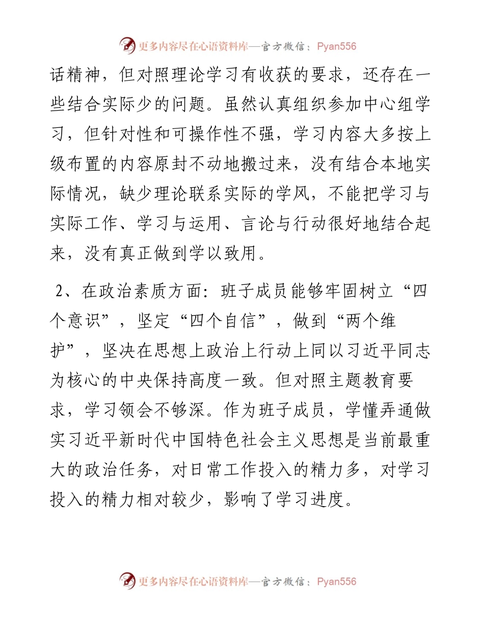 公司主题教育专题组织生活会班子对照检查材料.docx_第2页