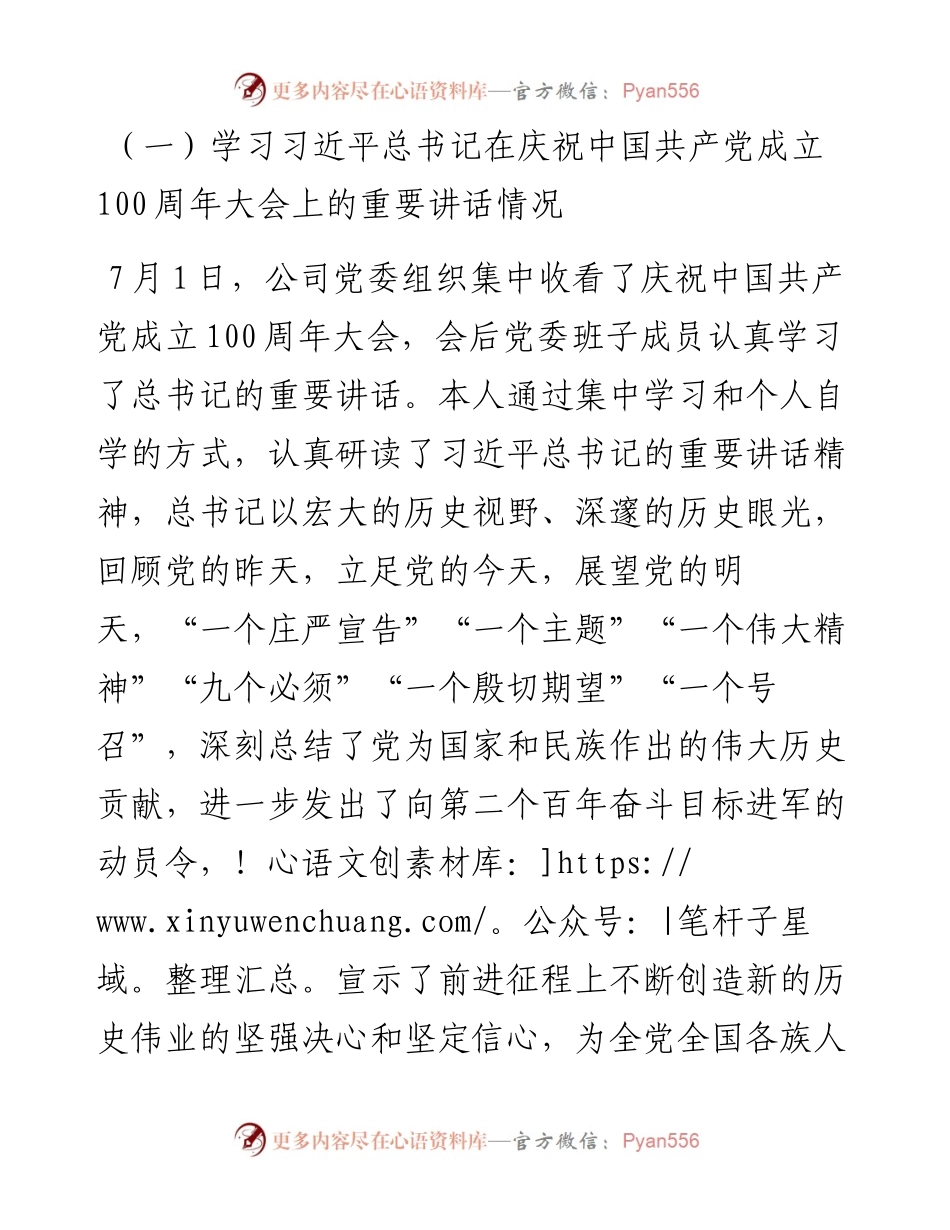 公司党委书记党史学习教育专题组织生活会个人发言提纲.docx_第2页
