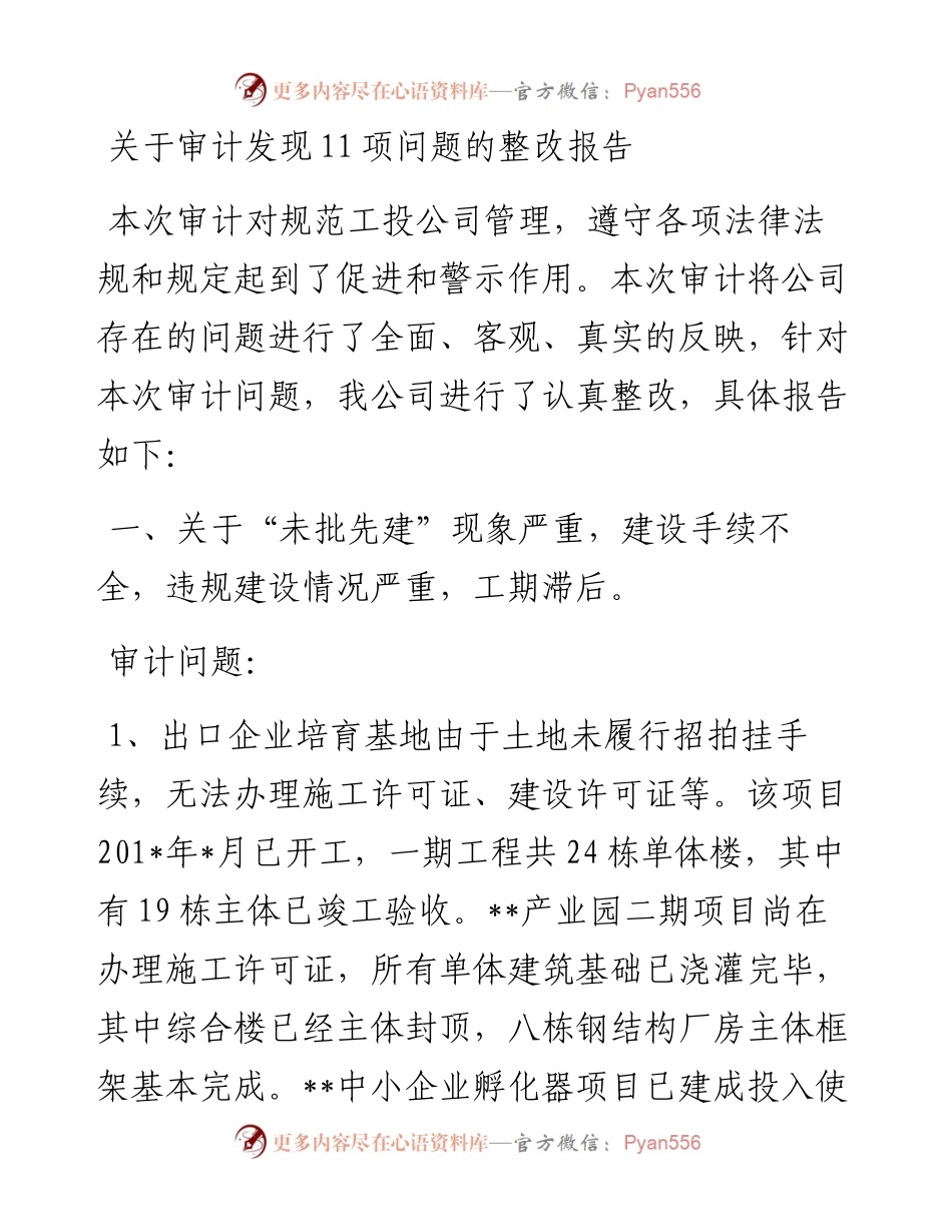 关于审计发现11项问题的整改报告.docx_第1页