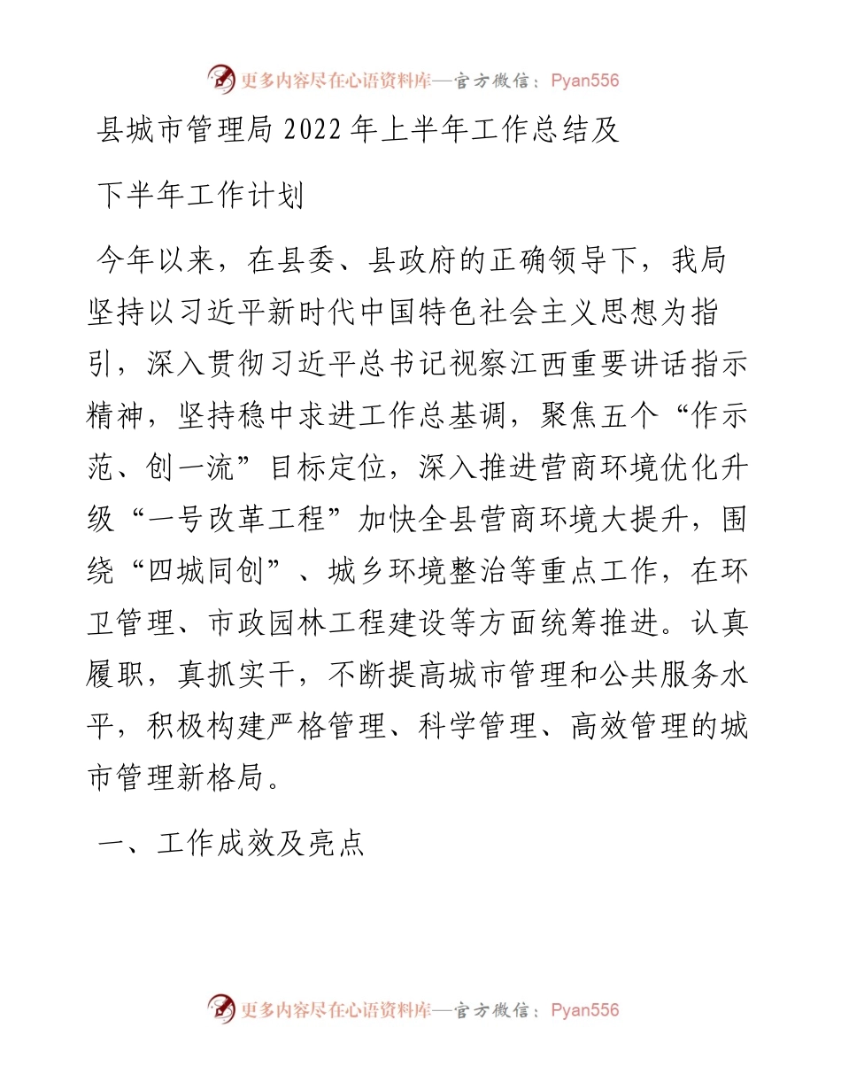 县城市管理局上半年工作总结及下半年工作计划.docx_第1页
