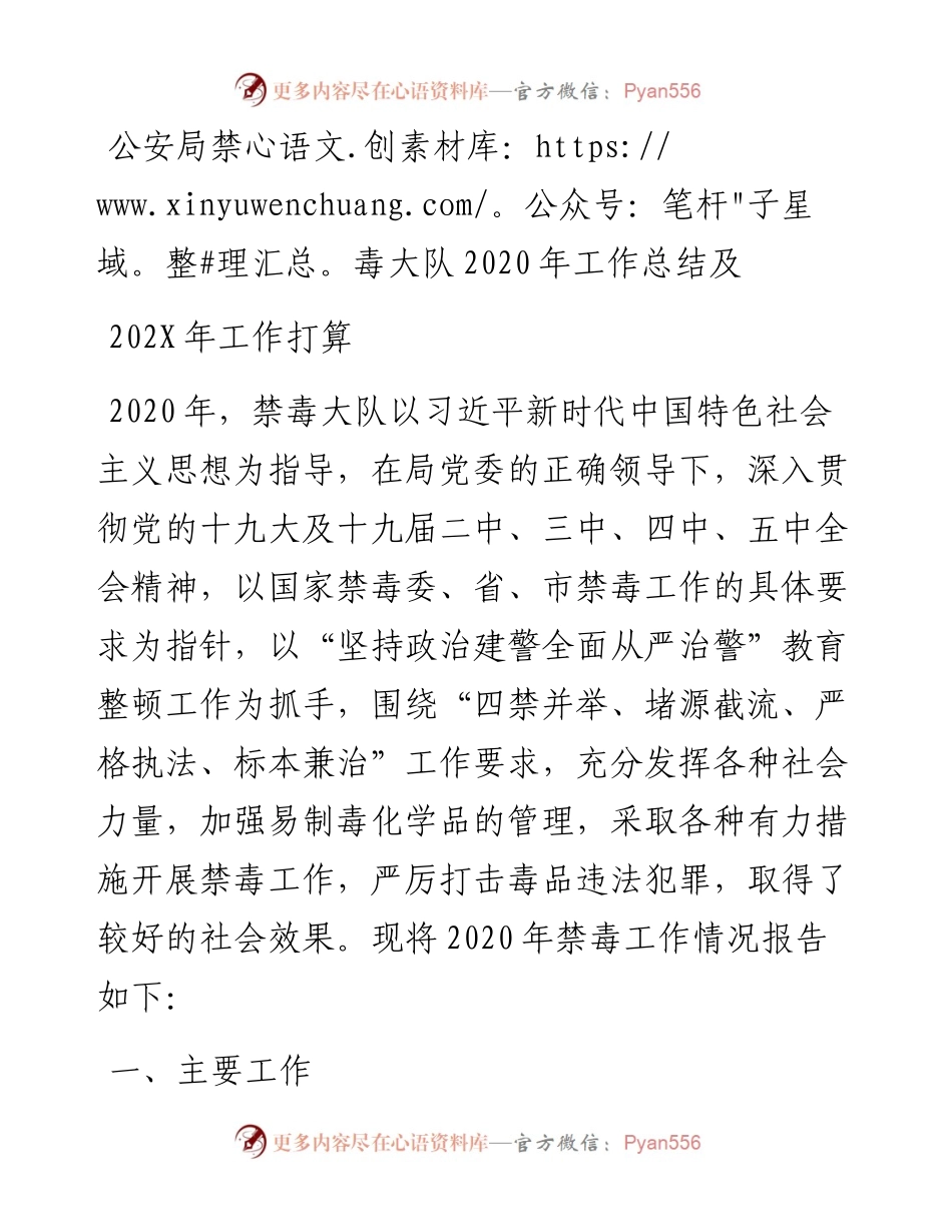 公安局禁毒大队202X年工作总结及202X年工作打算.docx_第1页