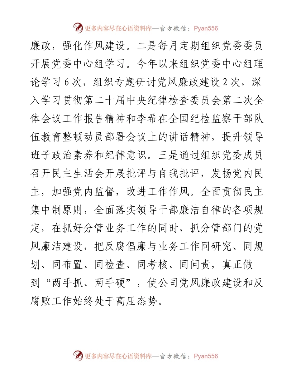 公司2023年上半年党风廉政建设和反腐败工作总结.docx_第2页