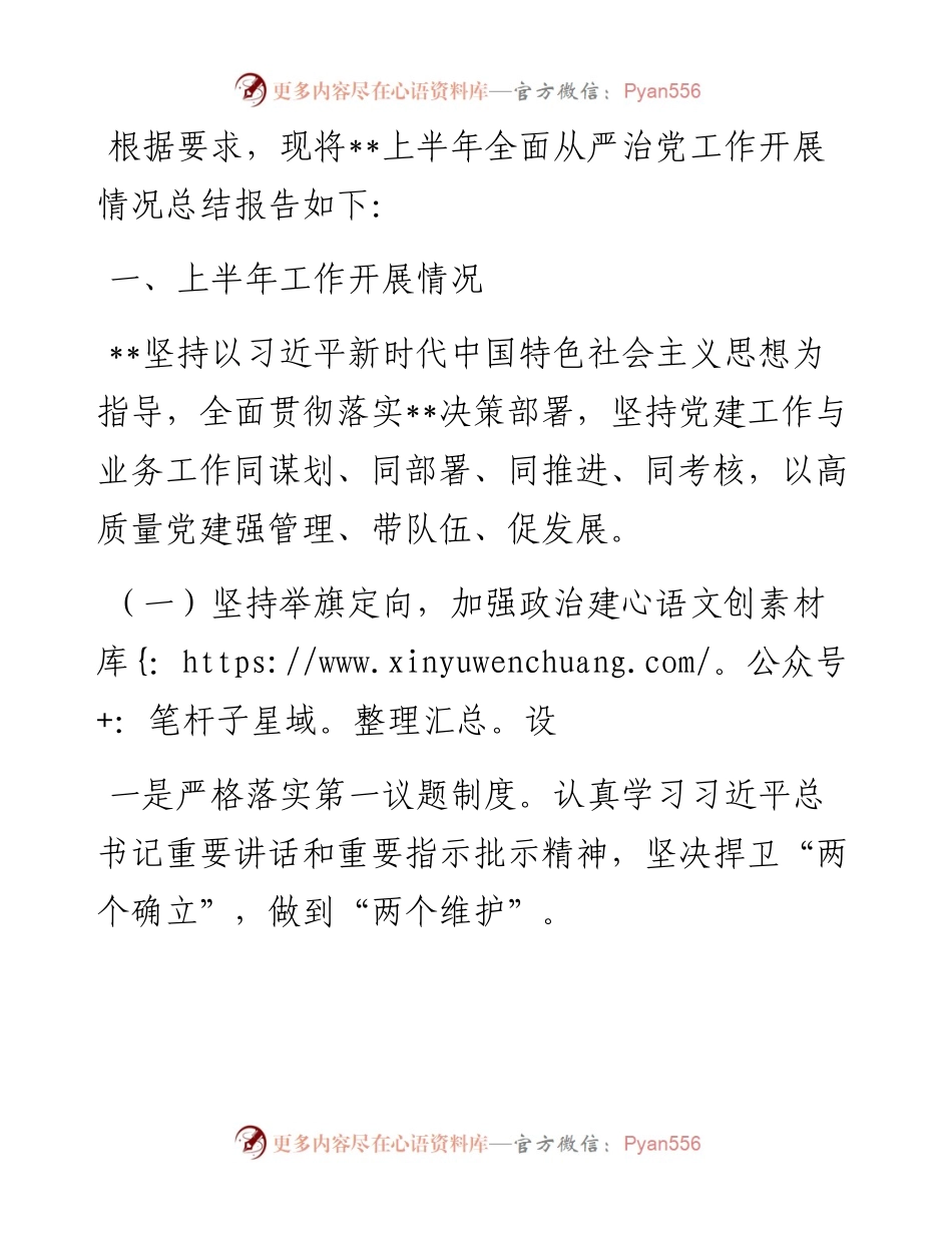 全面从严治党工作半年总结.docx_第1页