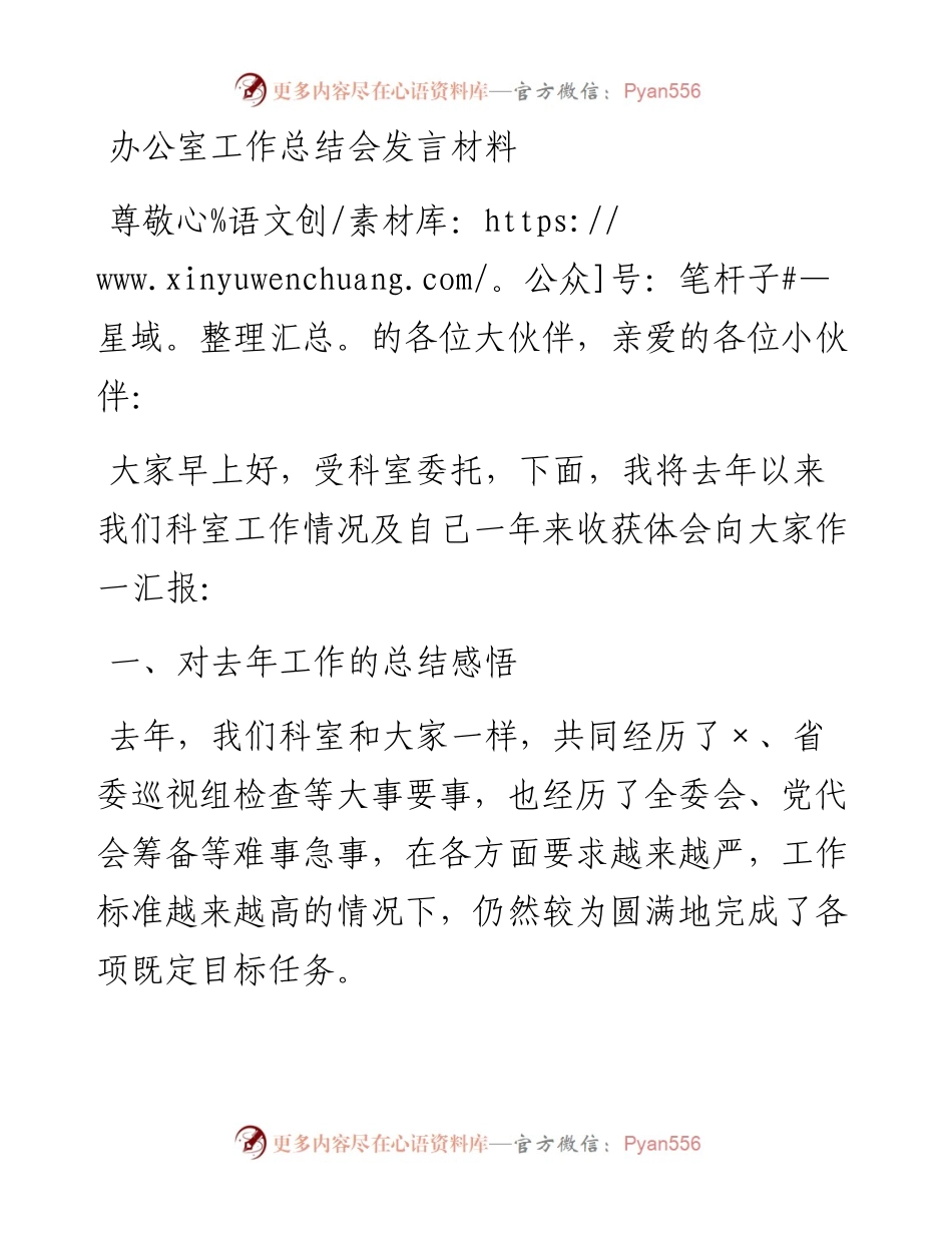 办公室工作总结会发言材料.docx_第1页